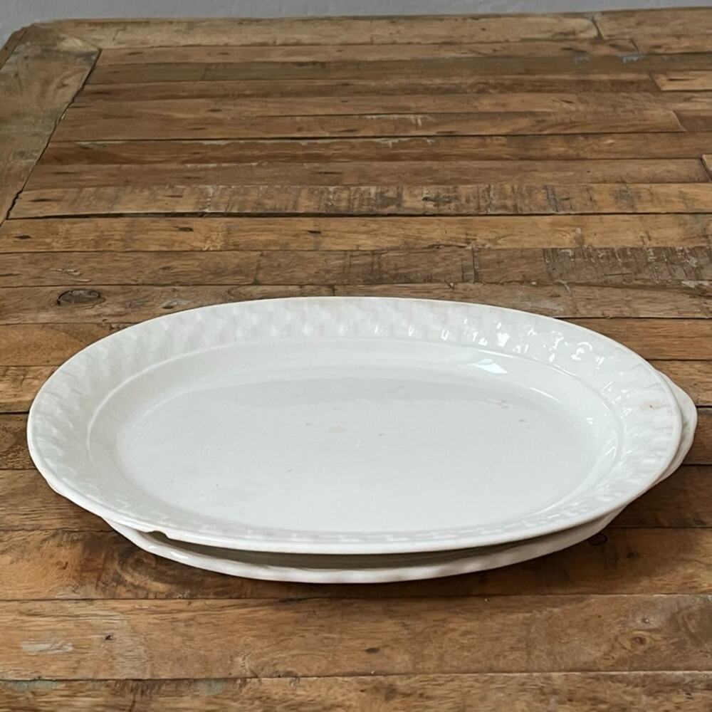 Antique Taylor Smith & Taylor Oval Serving Platter 11.5" Embossed Basketweave